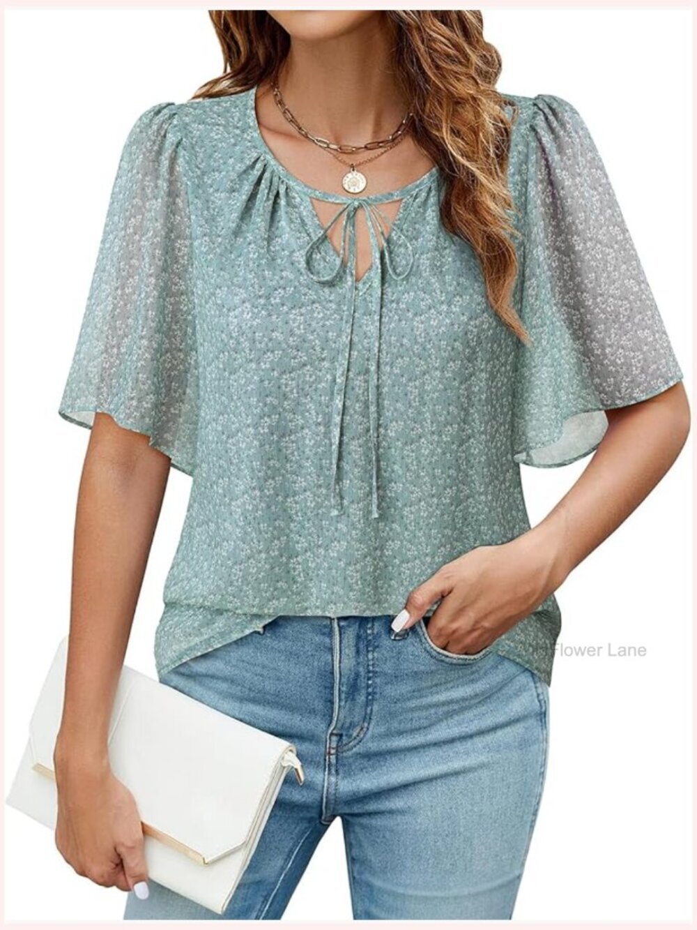 Women's Dressy Casual Blouse - Half Bell Sleeve Chiffon Office Work Top